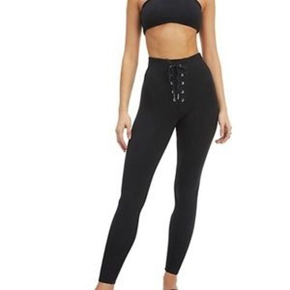 Who What Wear Pants - We Wore What Lace Up Leggings XS Black High Waist Ankle Pull On Casual